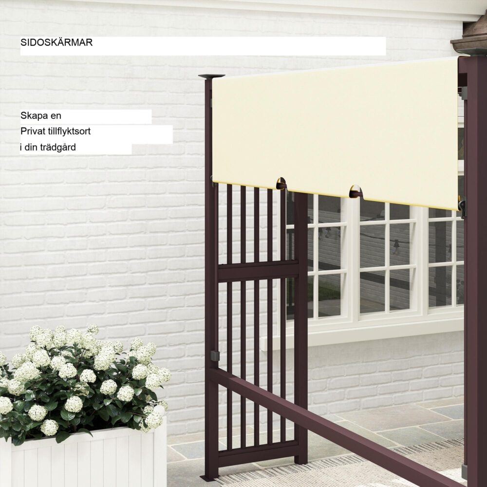 Pergola Paviljong 3×2,5m med Justerbar taklucka, Insynsskydd och Planteringskärl – Mörkbrun