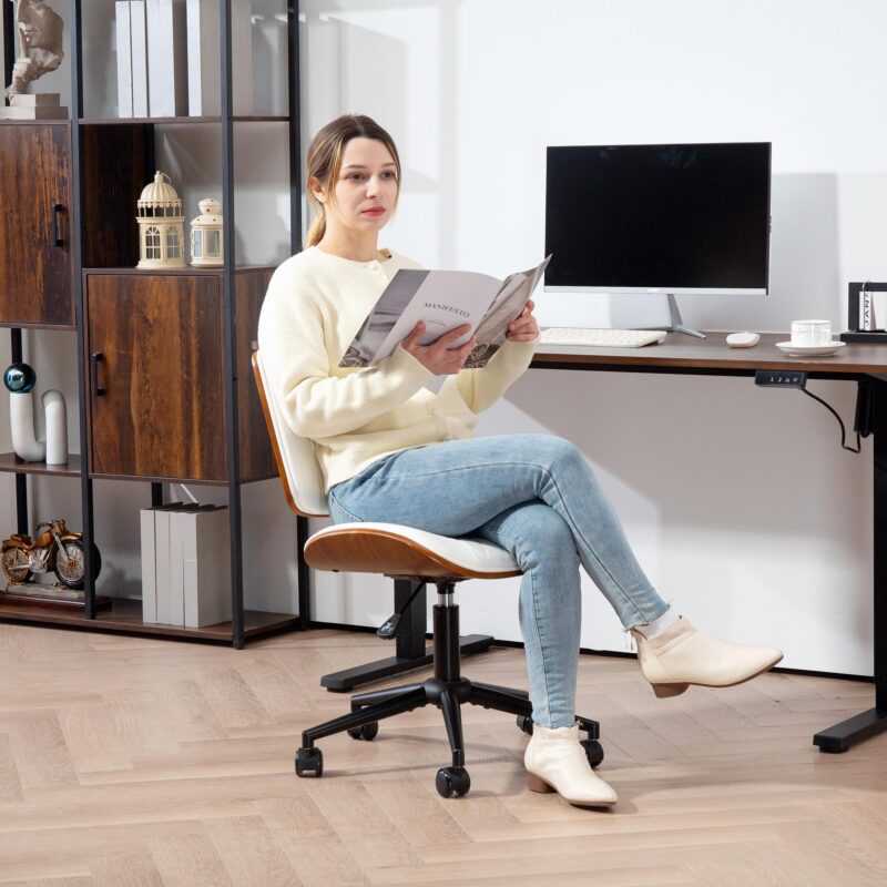 Retro Elegance kontorsstol med höjdjusterbar vippfunktion, svängbar design för smidig rörlighet, konstläder