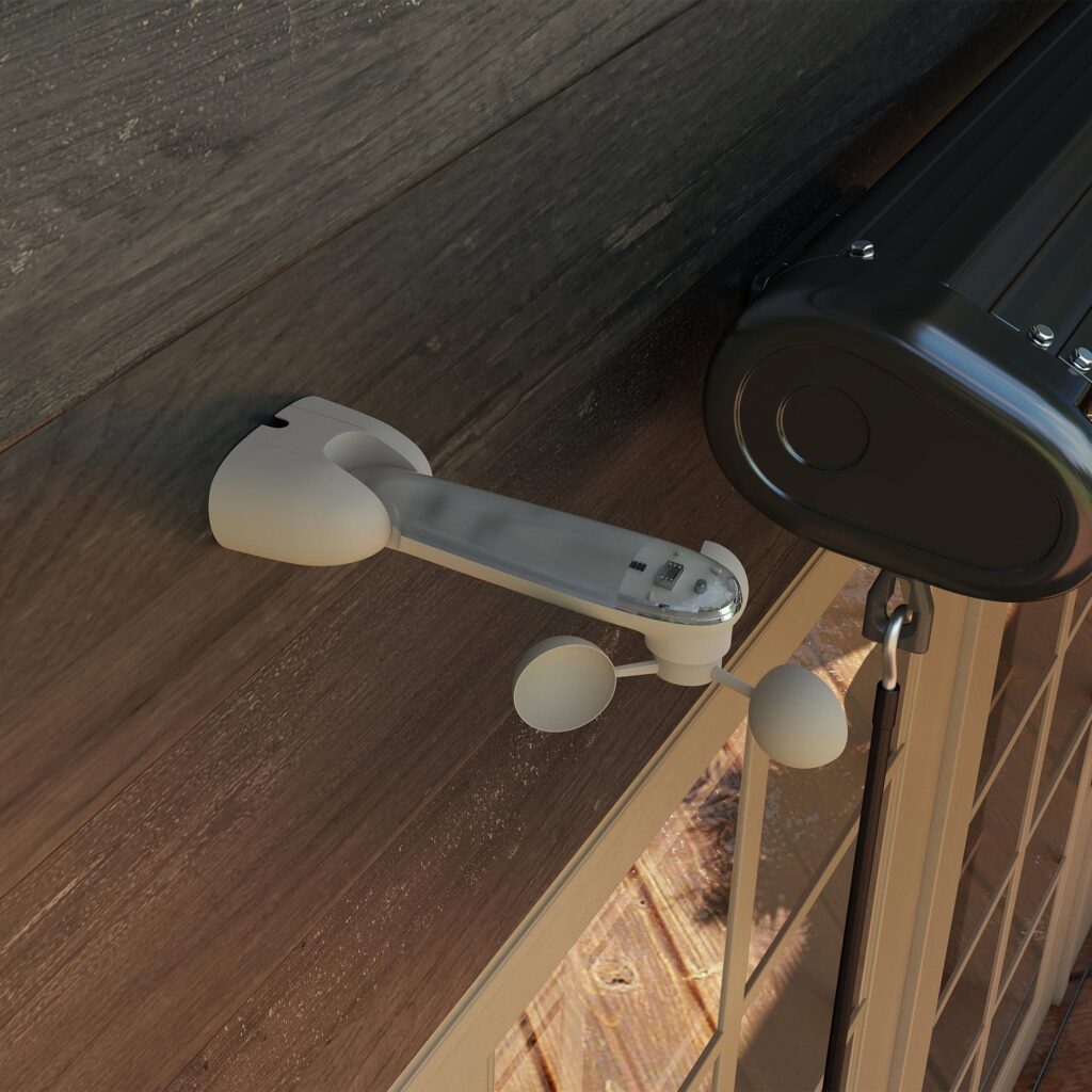 Intelligent vind- och solsensor för markiser - dras automatiskt in i stark vind och öppnas igen i solen med justerbar känslighet