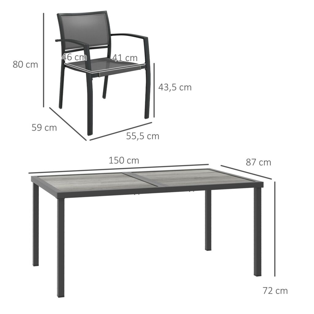 Trädgårdsmöbler i 5 delar (1 bord + 4 stolar) | Bekväma stapelbara stolar och slitstark stålram - perfekt för användning på terrassen, vid poolen eller i trädgården