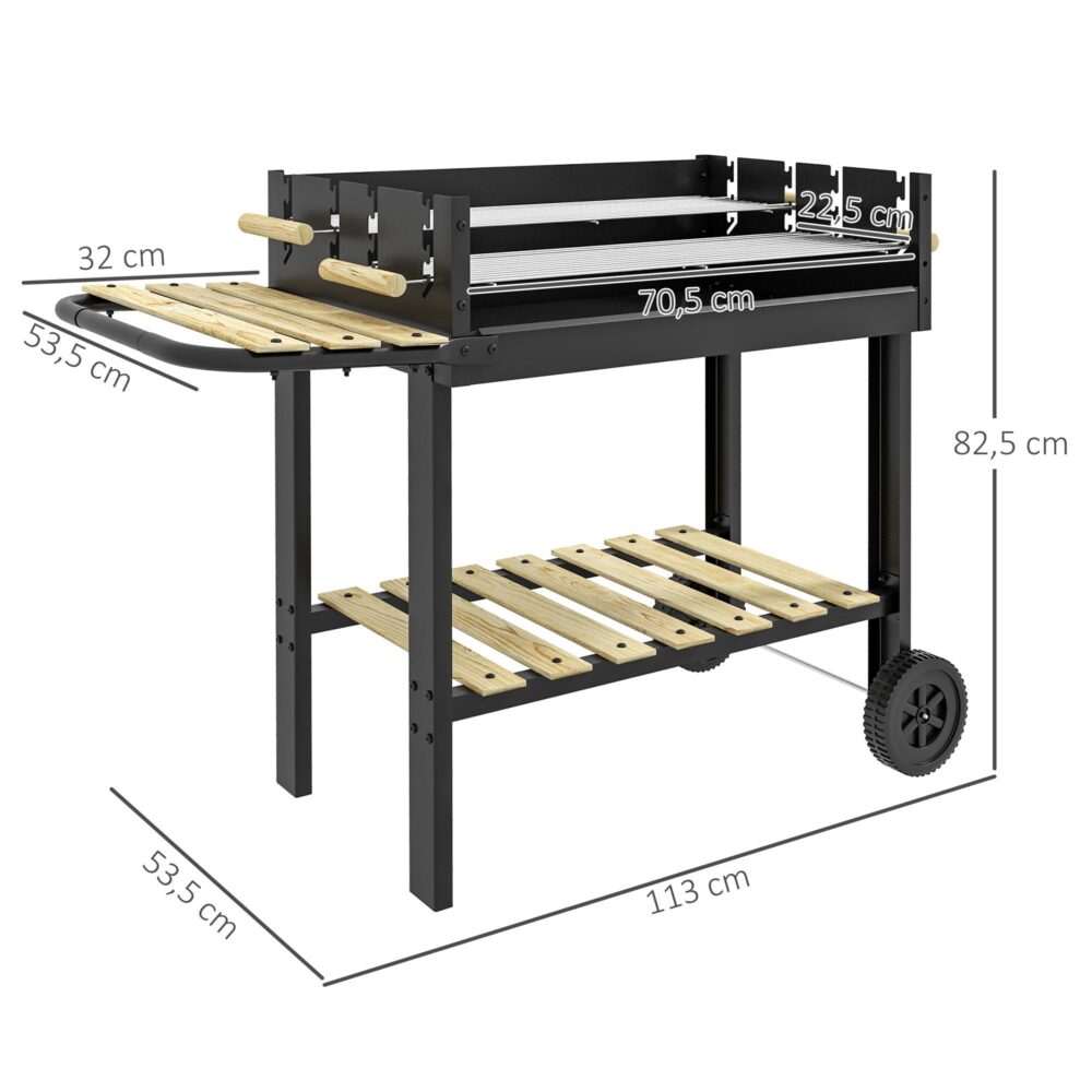 Kolgrill BBQ Camping med två justerbara grillgaller – Mobil design 113×53.5×82.5cm