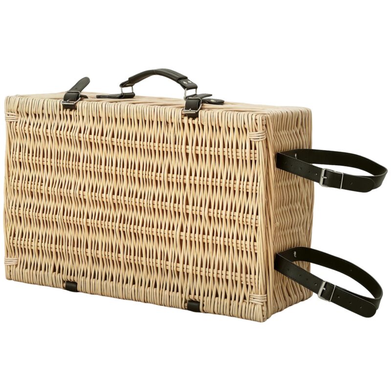 Willow Picnic Basket Resväska för 4 med isolerad kylare och komplett bestickset – Handgjord naturlig rotting