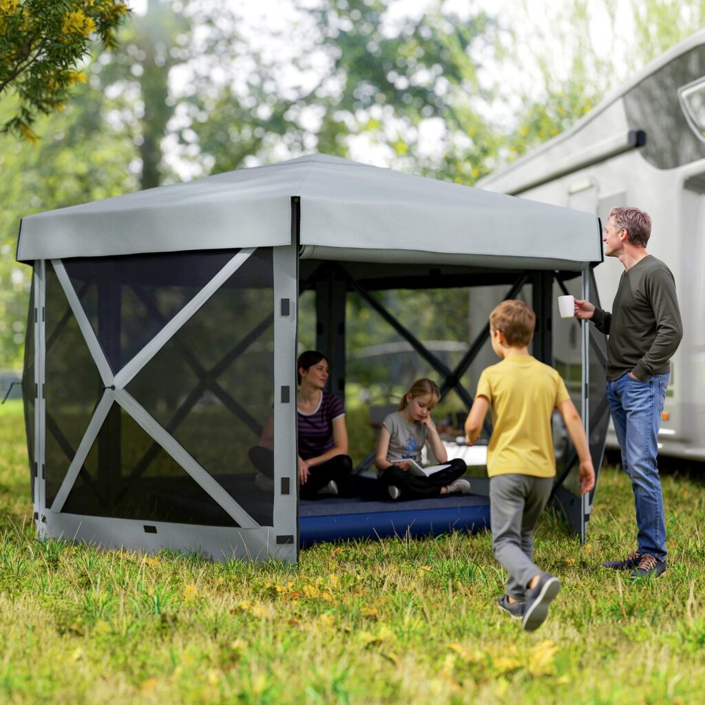 Snabbinstallation Vattentätt sexkantigt lusthus (3,6x3m) med UV30+-skydd, vikbar design och bärbar bärväska