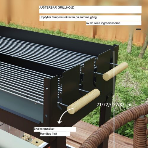 Kolgrill BBQ Camping med två justerbara grillgaller – Mobil design 113×53.5×82.5cm