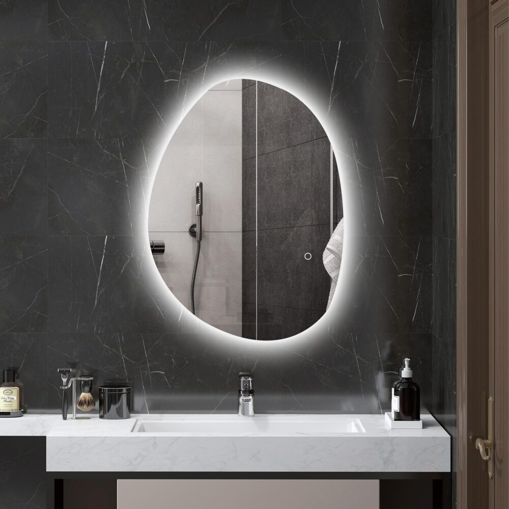 Badrumsspegel med belysning | 70×50 cm LED-pekbrytare, 3 färgtemperaturer (varm, neutral, kallvit), anti-dimma-funktion, minnesinställning, IP44 vattenskydd