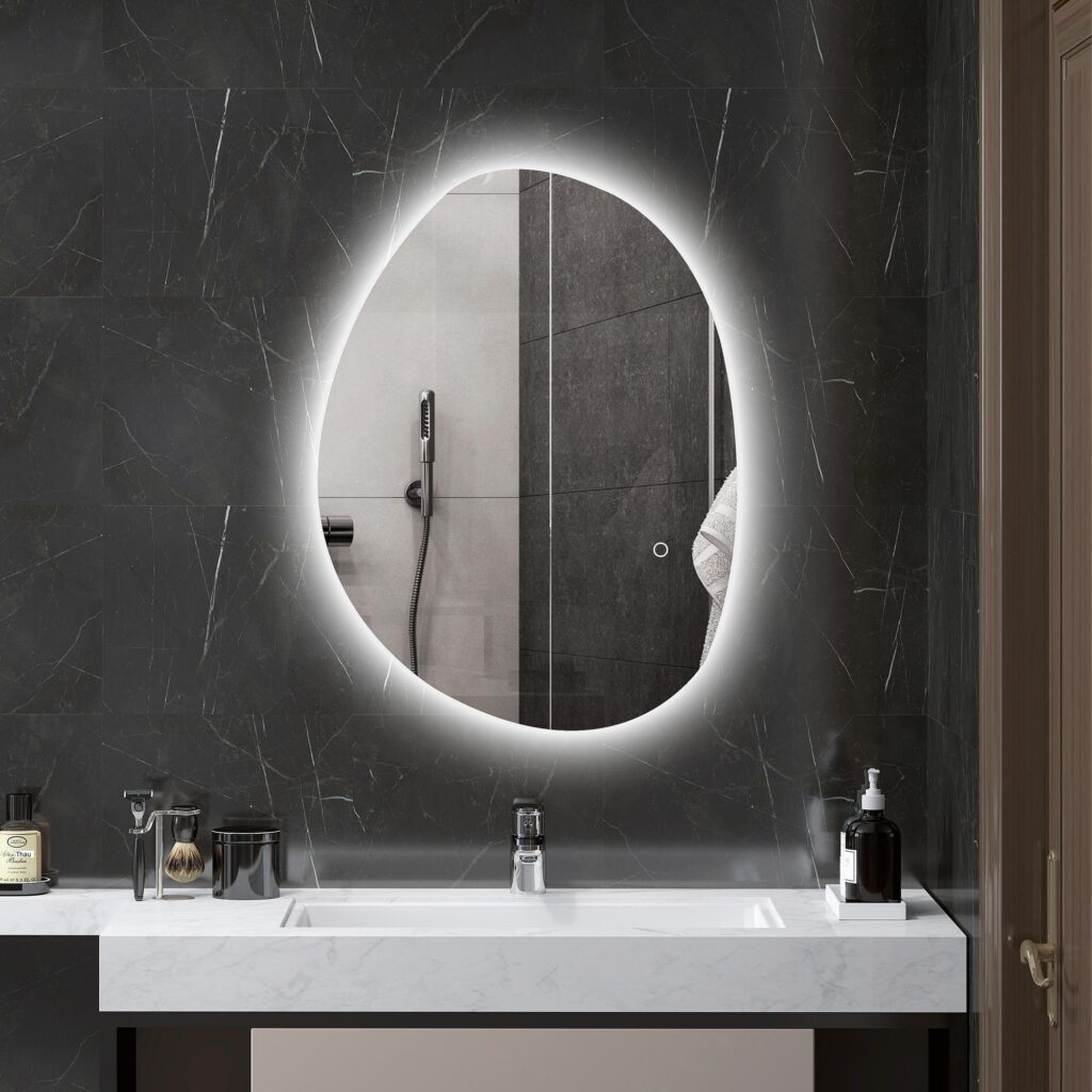 Badrumsspegel med belysning | 70x50 cm LED-pekbrytare, 3 färgtemperaturer (varm, neutral, kallvit), anti-dimma-funktion, minnesinställning, IP44 vattenskydd