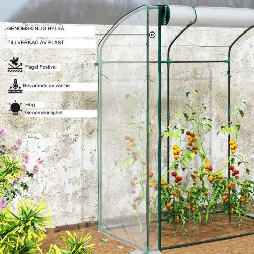 Böjt tak vintersäkert stålfolie växthus för tomater och blommor – 128x70x170 cm, upprullningsbar dörr med dragkedja, förlängda plastkanter för stabilitet