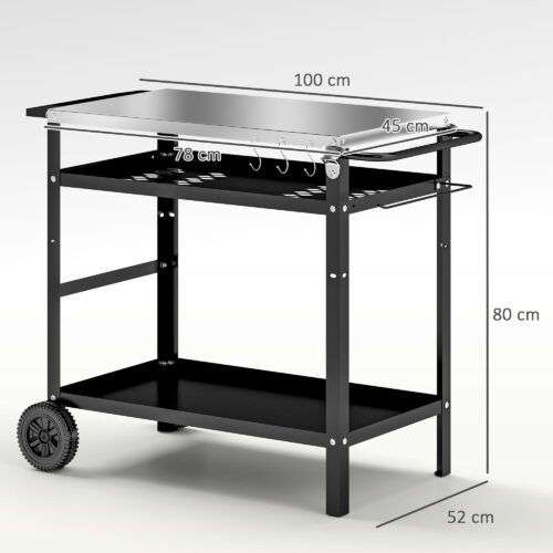 Grillvagn Serveringsvagn med 3 nivåer med justerbar höjd och tygöverdrag – Grillbord i rostfritt stål för matlagning utomhus