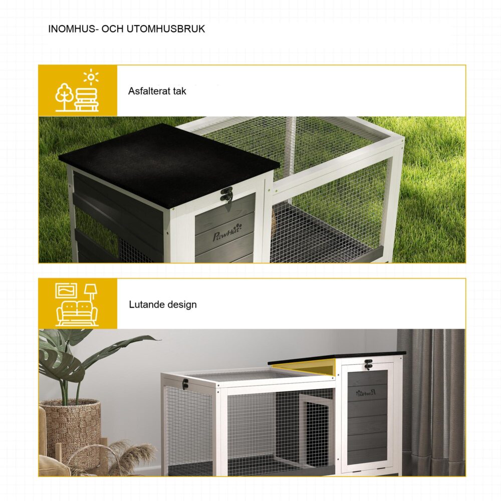 Kaninbur i trä med utdragbar bricka och hjul – Enkel rengöring, väderbeständig design för 1-2 kaniner