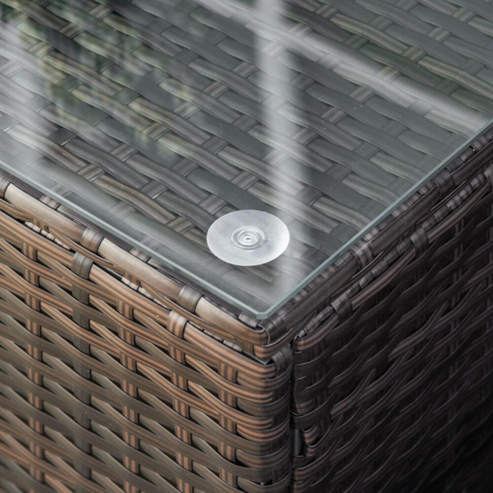 Robust väderbeständigt soffbord i polyrotting med skiva i härdat glas – perfekt för terrass eller balkong, lätt och lätt att flytta