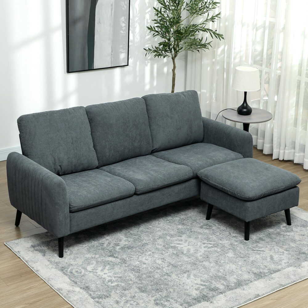 Hörnsoffa med sovfunktion | Modern L-formad soffa med fotpall och 3 kuddar
