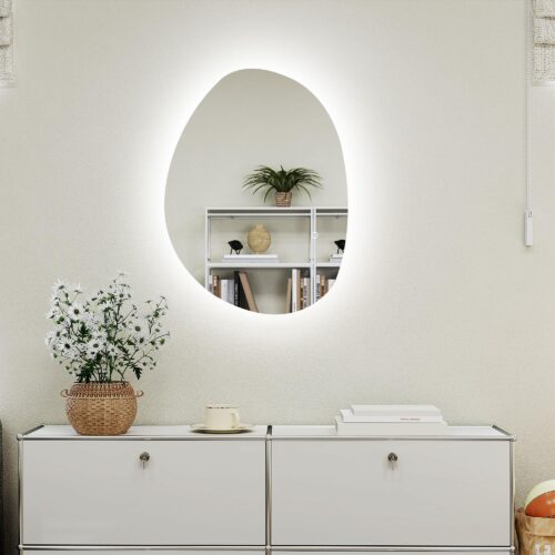 Badrumsspegel med belysning | 70×50 cm LED-pekbrytare, 3 färgtemperaturer (varm, neutral, kallvit), anti-dimma-funktion, minnesinställning, IP44 vattenskydd