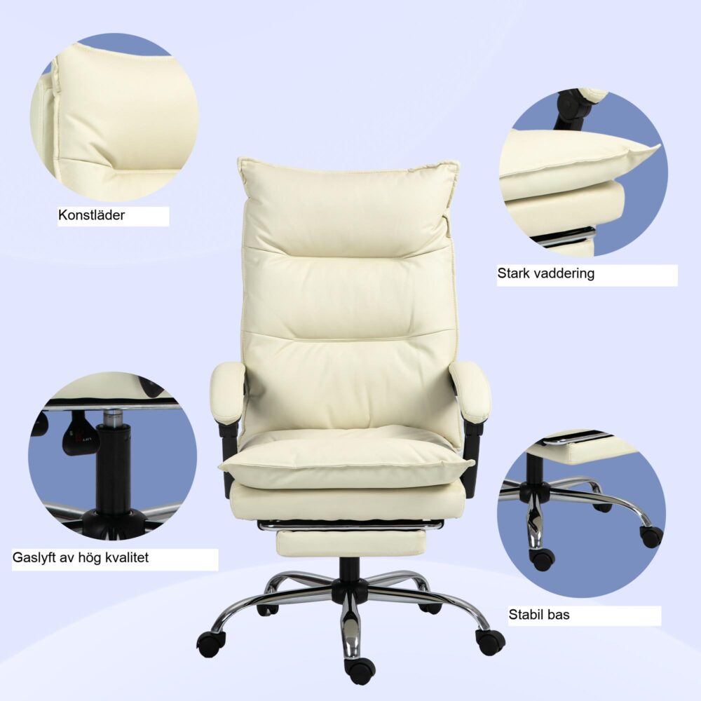 Ergonomisk kontorsstol med lutningsfunktion, höjdjustering och slitstarkt konstläder för maximal komfort | Smidig svängrörelse