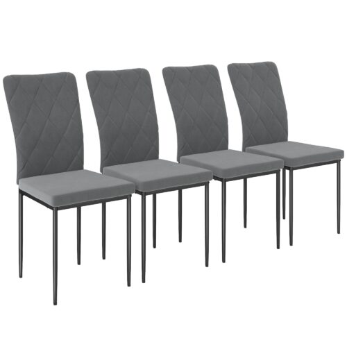 Matstolar set med 4 med sammetstoppade säten – modern design, ergonomiskt ryggstöd, robusta metallben och platsbesparande armlösa matstolar