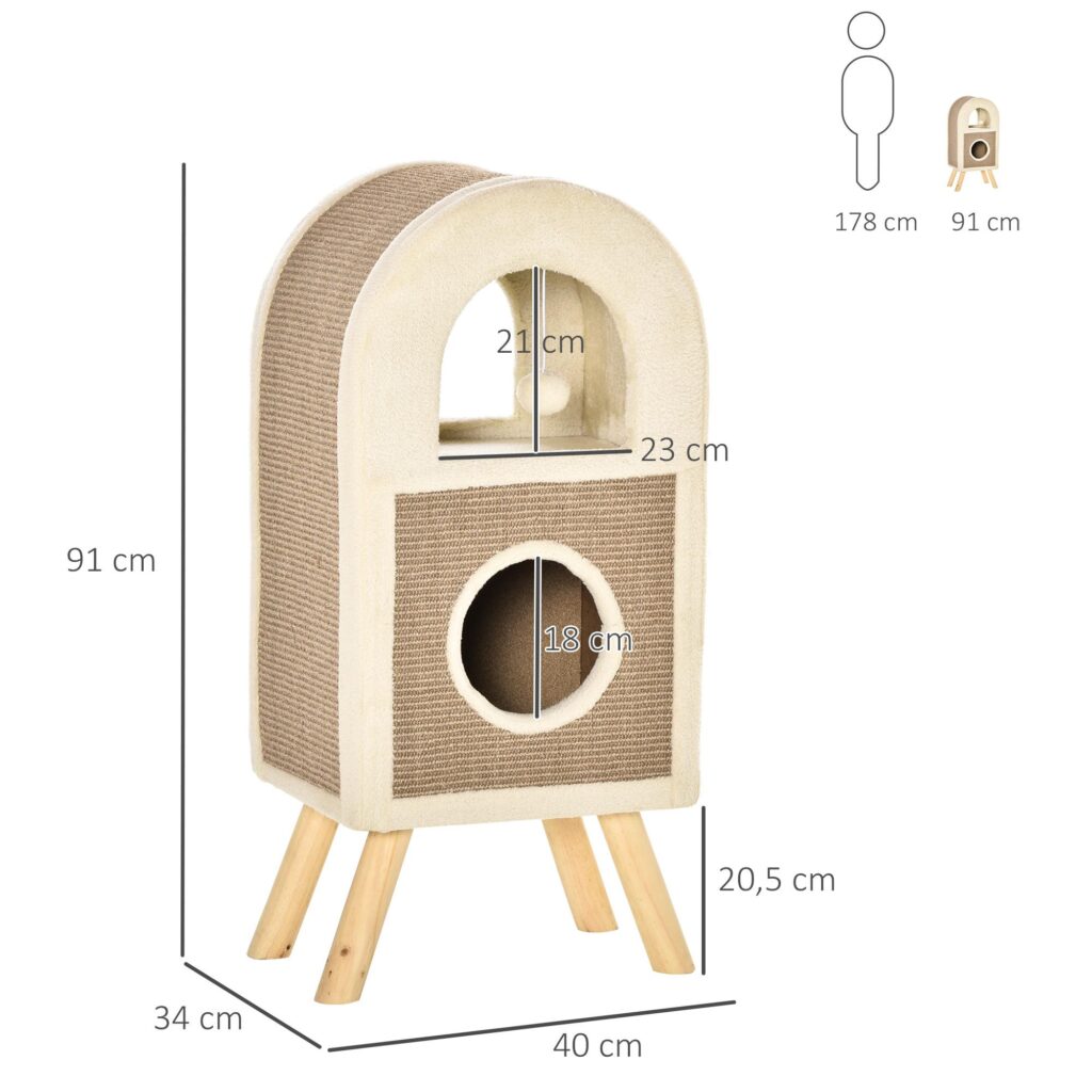 Skrapbräda med flera nivåer för kattgrotta och lekbollar - Allt-i-ett kattleksak för skoj och komfort | Stabil och säker design