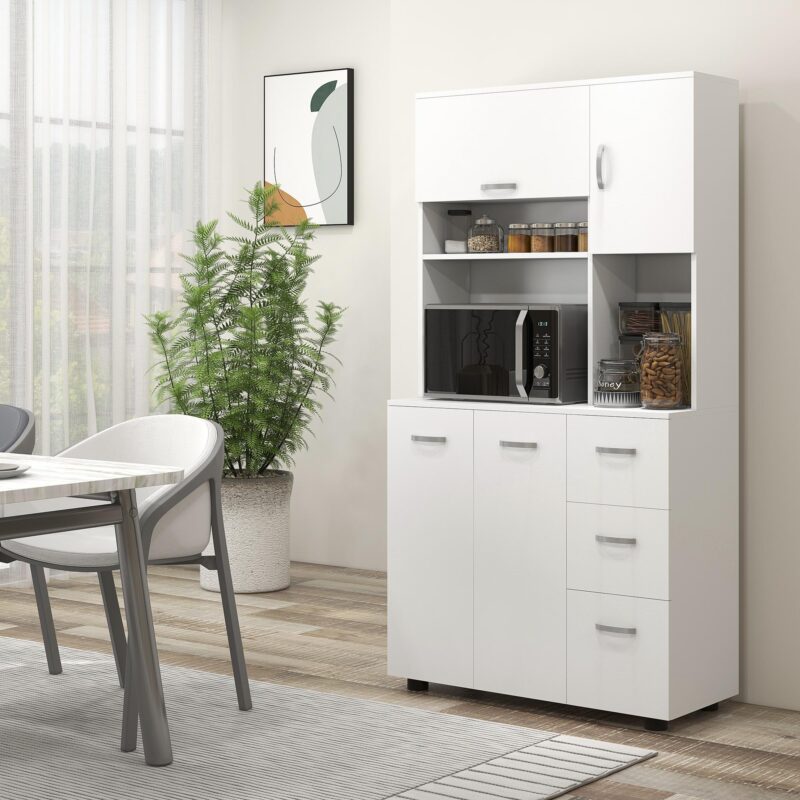 Modernt fristående köksskåp med anti-lutningsskydd, 89×39.5×168 cm, erbjuder omfattande förvaring med lådor, hyllor och dörrar, tillverkat av slitstark MDF och spånskiva i vitt