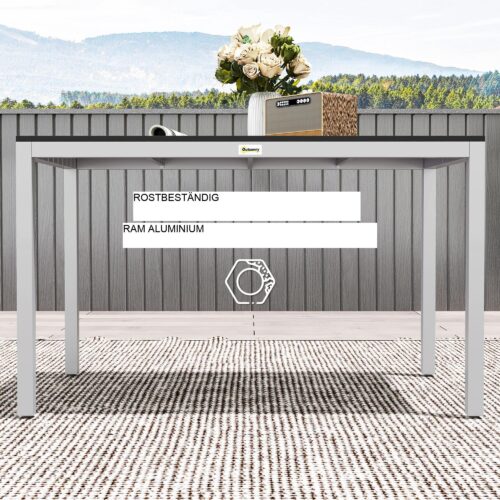 Trädgårdsbord i aluminium 120x70cm väderbeständigt altanbord med träeffektfinish, lätt att rengöra yta för 4-6 personer