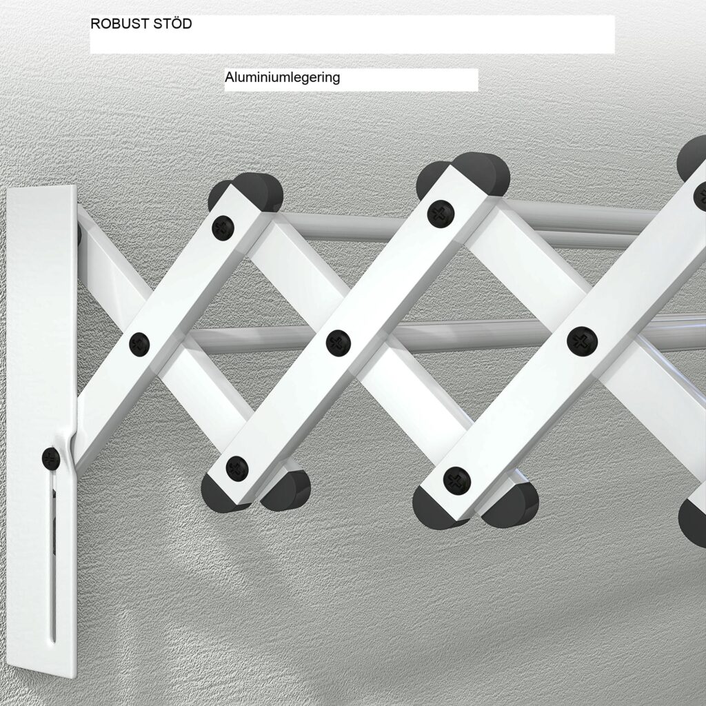 Vägghängd torkställning med 8 aluminiumstänger - platsbesparande design och justerbar för inomhus/utomhusbruk