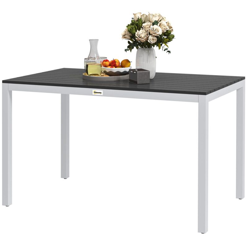 Trädgårdsbord i aluminium 120x70cm väderbeständigt altanbord med träeffektfinish, lätt att rengöra yta för 4-6 personer