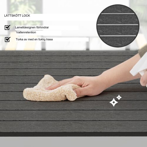 Trädgårdsbord i aluminium 120x70cm väderbeständigt altanbord med träeffektfinish, lätt att rengöra yta för 4-6 personer