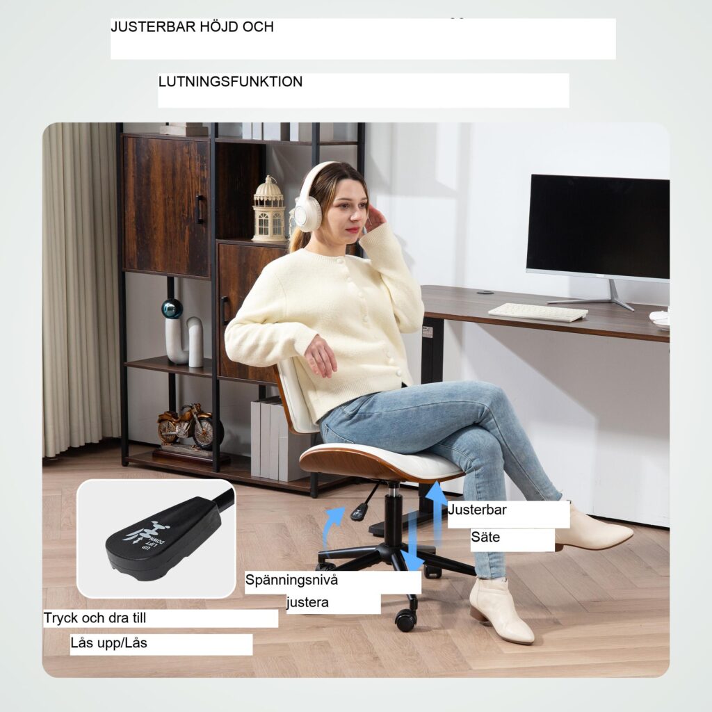 Retro Elegance kontorsstol med höjdjusterbar vippfunktion, svängbar design för smidig rörlighet, konstläder