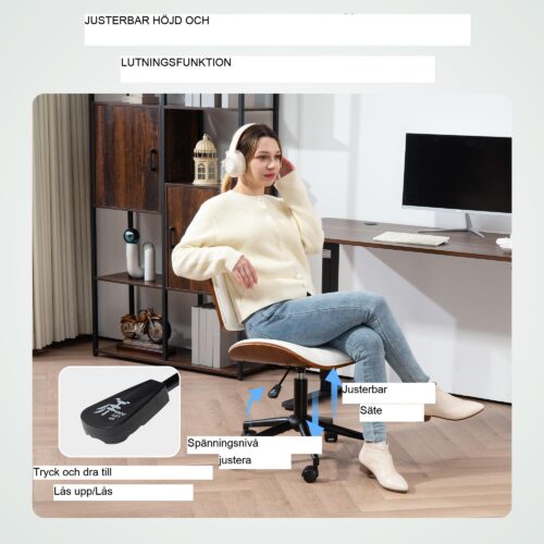 Retro Elegance kontorsstol med höjdjusterbar vippfunktion, svängbar design för smidig rörlighet, konstläder