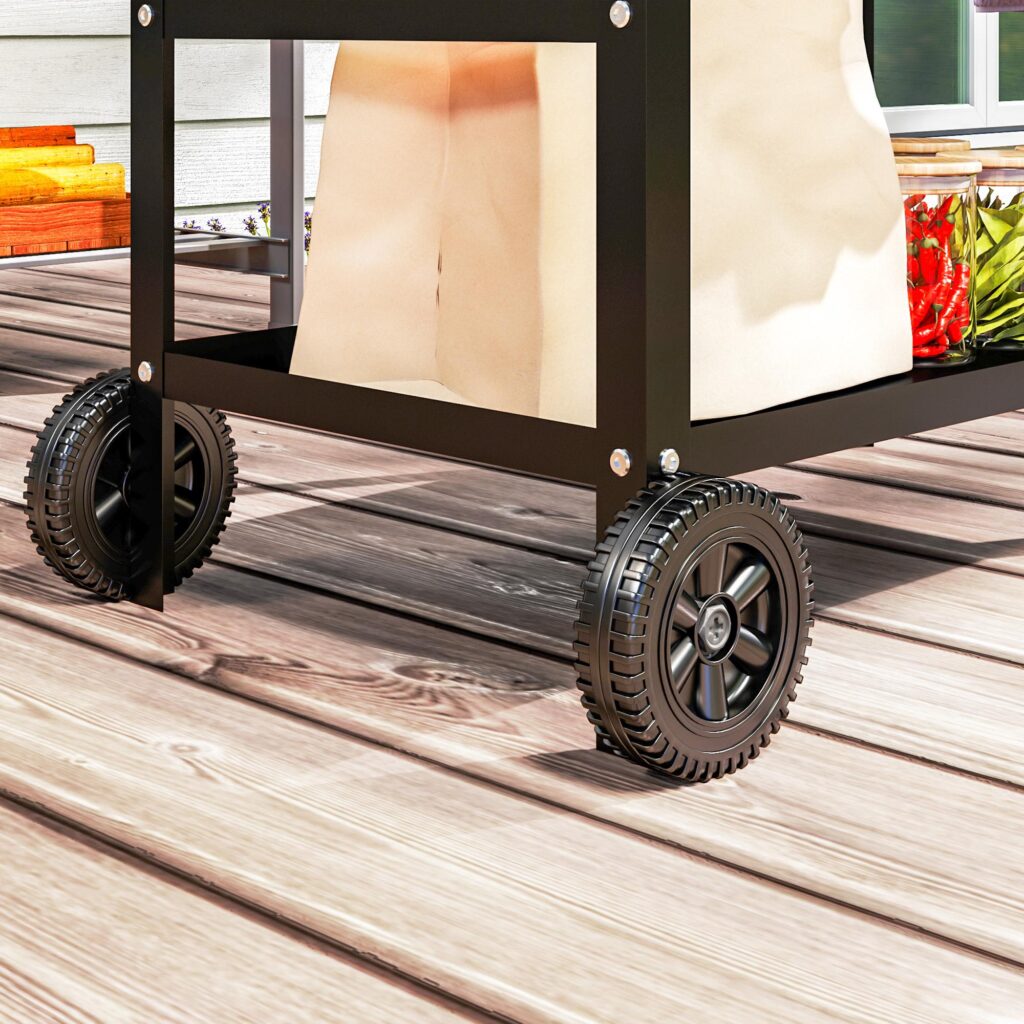 Grillvagn Serveringsvagn med 3 nivåer med justerbar höjd och tygöverdrag - Grillbord i rostfritt stål för matlagning utomhus