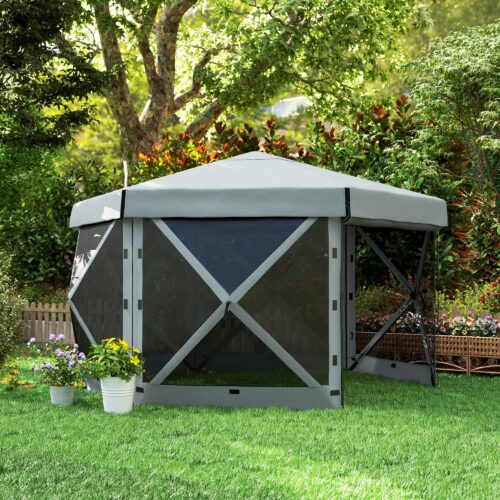 Snabbinstallation Vattentätt sexkantigt lusthus (3,6x3m) med UV30+-skydd, vikbar design och bärbar bärväska