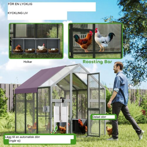Snabbmontering av hönshus frigående 1,7×1,8×1,8 m utomhushölje med vattentätt tak för 6-8 kycklingar, ankor, kaniner – enkel installation och säker nätdesign