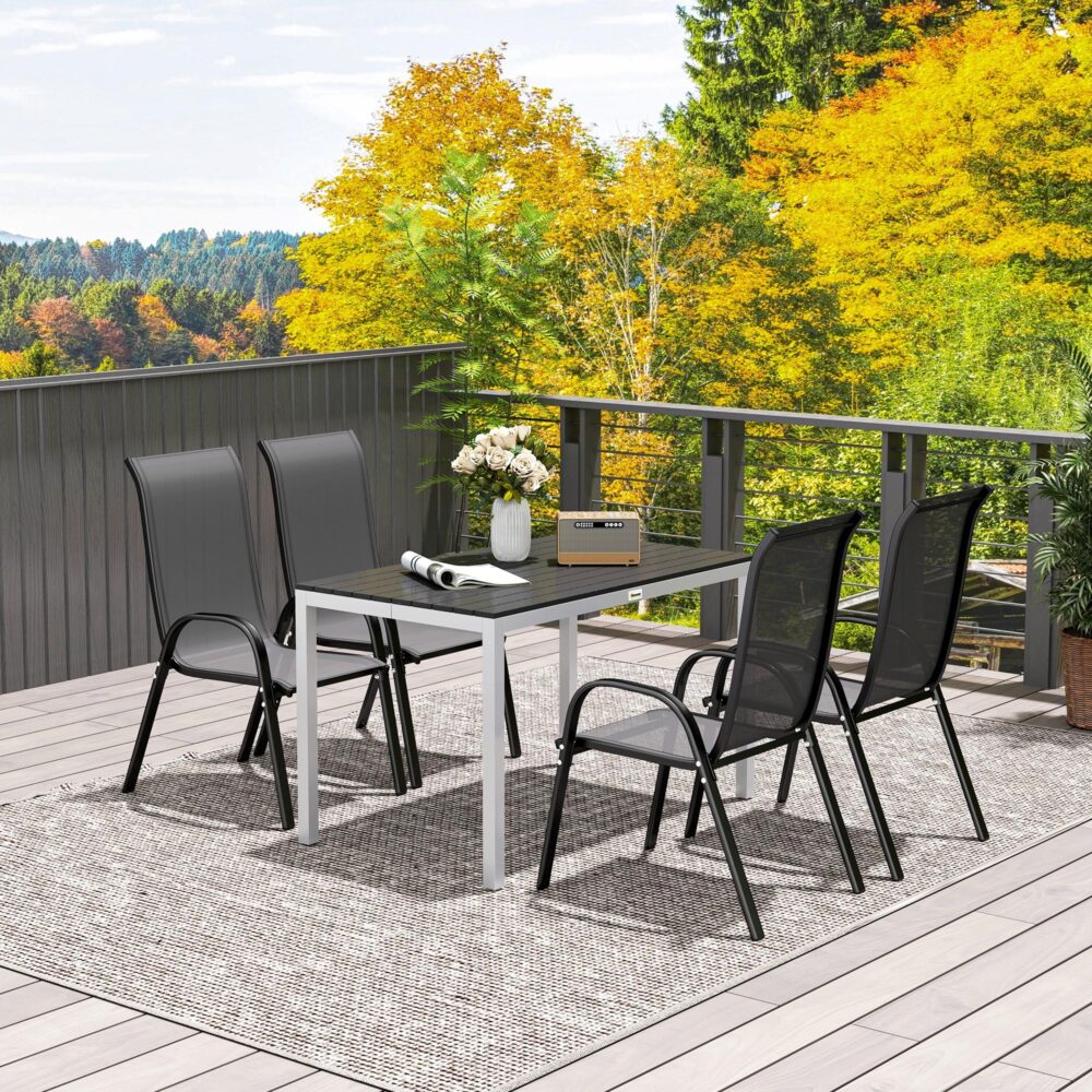 Trädgårdsbord i aluminium 120x70cm väderbeständigt altanbord med träeffektfinish, lätt att rengöra yta för 4-6 personer