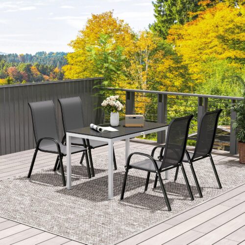 Trädgårdsbord i aluminium 120x70cm väderbeständigt altanbord med träeffektfinish, lätt att rengöra yta för 4-6 personer