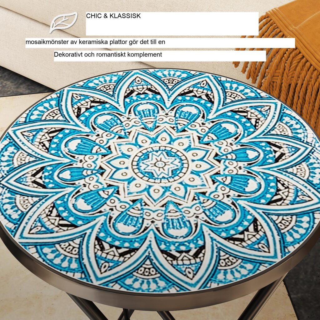 Hopfällbart trädgårdsbord med mosaikdesign, väderbeständigt och platsbesparande, Blå+Vit+Svart