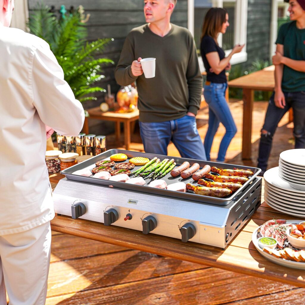8000BTU Gasgrillvagn med fyra brännare i rostfritt stål - Kompakt och bärbar campinggrill med justerbara ben