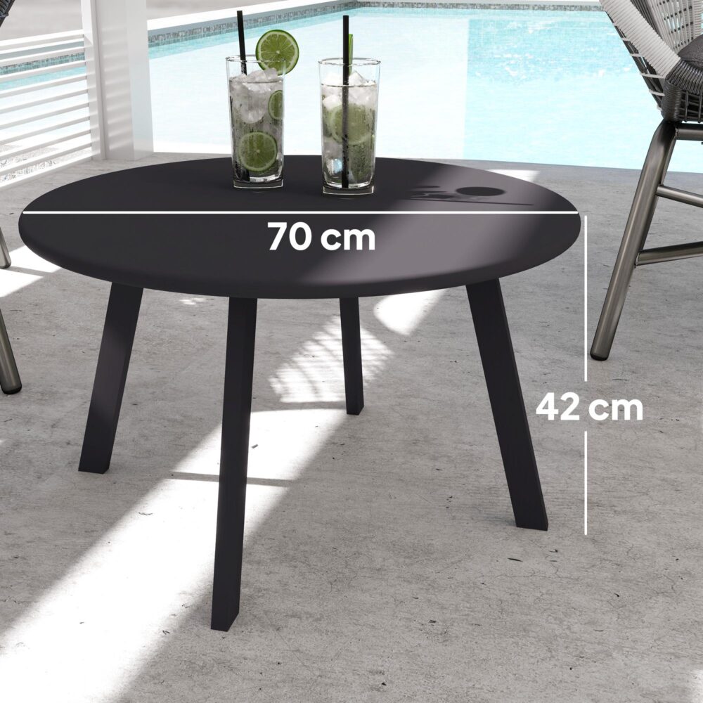 Väderbeständigt soffbord i metall med rymlig yta på 70 cm – hållbart och enkelt underhåll för utomhus- och inomhusbruk