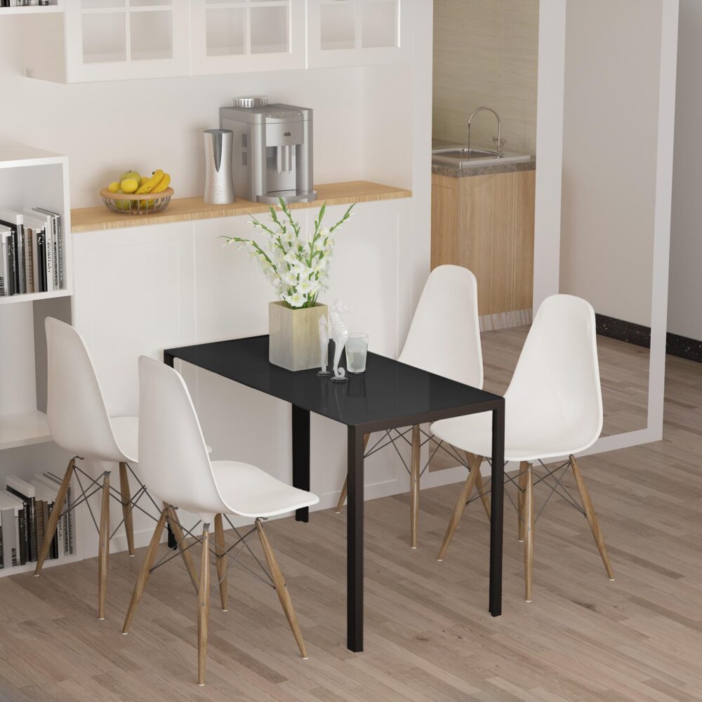 LED matbord köksbord för 4 personer, robusta metallben och härdat glasskiva, modern design