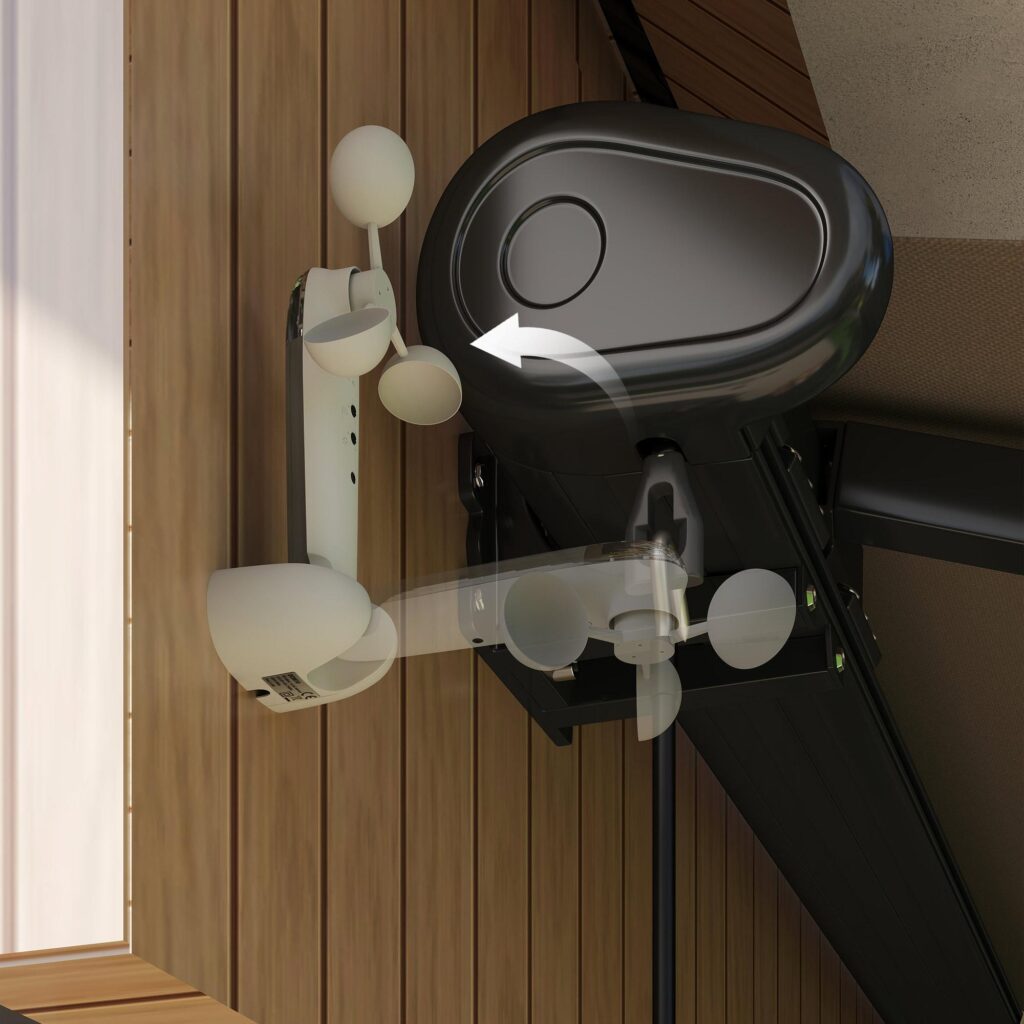 Intelligent vind- och solsensor för markiser - dras automatiskt in i stark vind och öppnas igen i solen med justerbar känslighet
