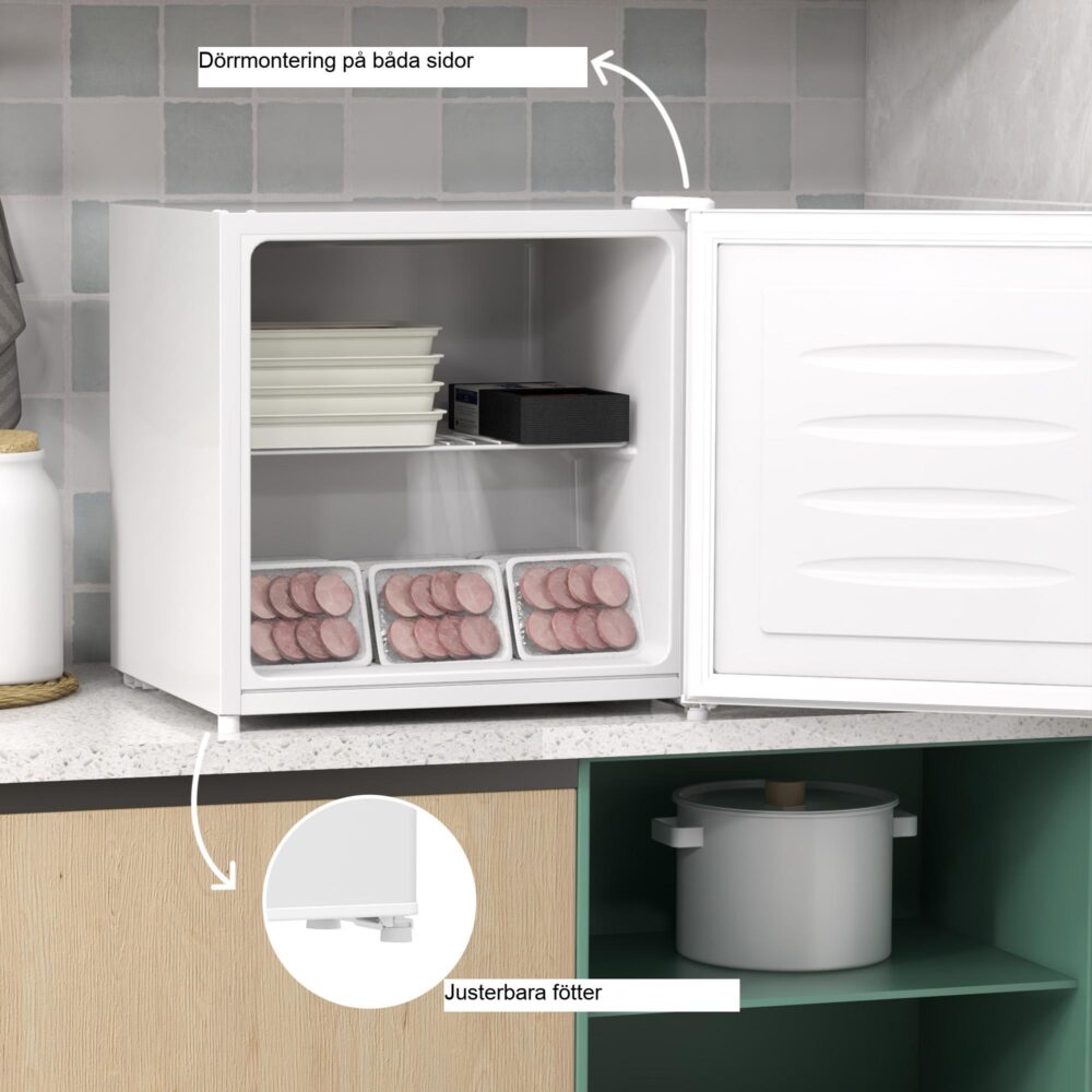 Minifrys 35L kapacitet – 5-stegs justerbar temperaturkontroll, energieffektiv med R600a kompressor, kompakt och platsbesparande design