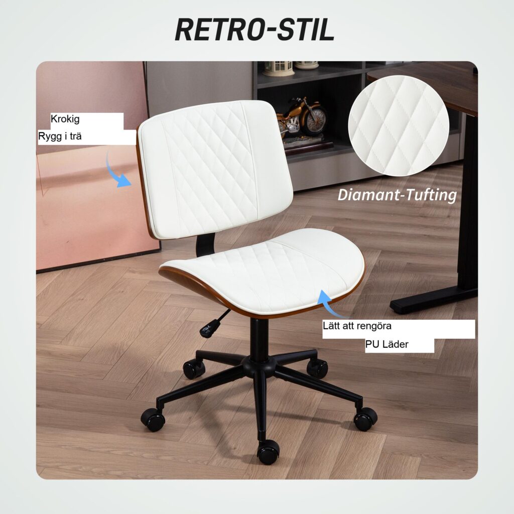 Retro Elegance kontorsstol med höjdjusterbar vippfunktion, svängbar design för smidig rörlighet, konstläder