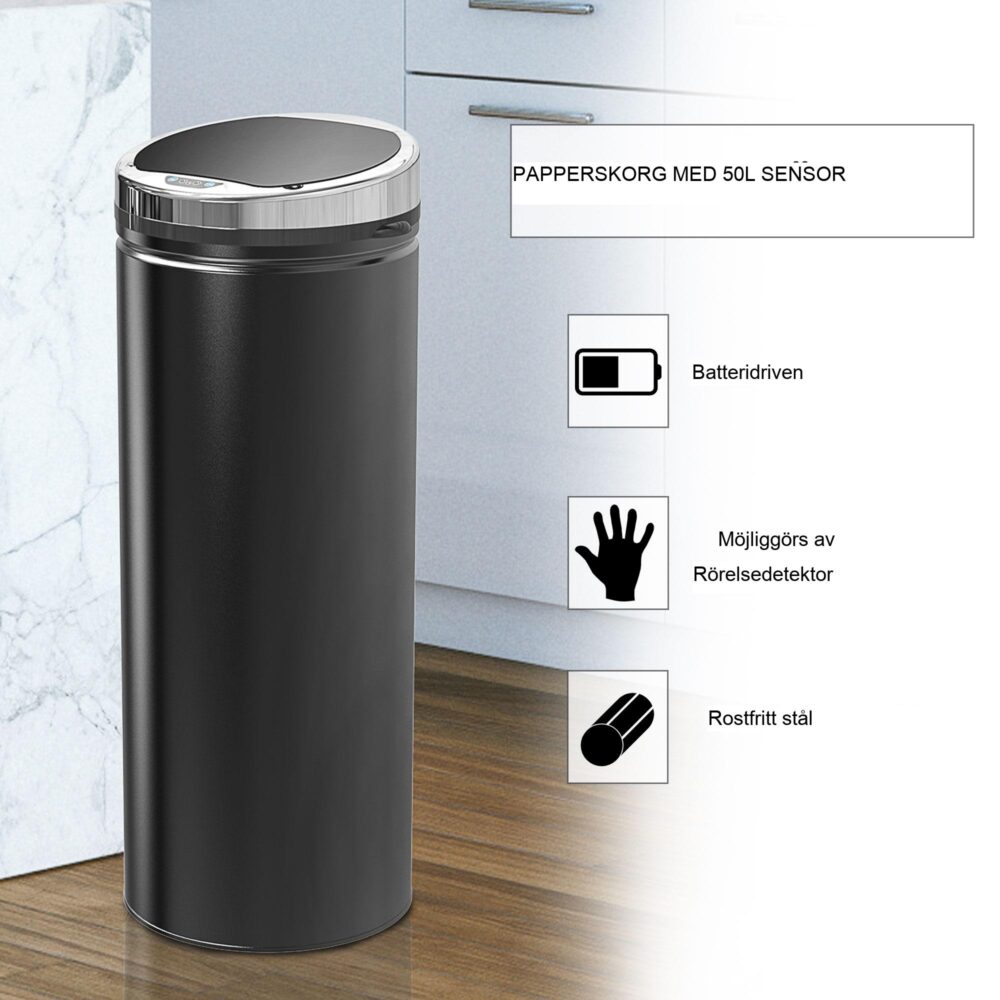 Sensor papperskorg 50L Infraröd Sensor Automatisk soptunna med konstruktion i rostfritt stål för hygien och bekvämlighet