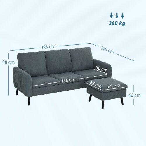 Hörnsoffa med sovfunktion | Modern L-formad soffa med fotpall och 3 kuddar