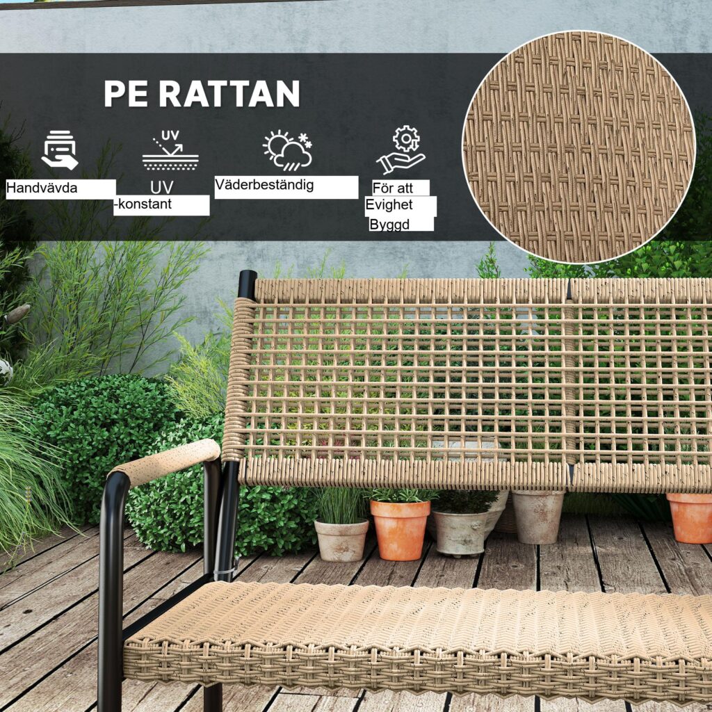Trädgårdsmöbler Set av Poly Rotting Lounge Set med 2-sits soffa Fåtölj Glas Bordsdyna Väderbeständig sittgrupp för 4 personer Utomhus Balkong Möbler Set Utemöbler för trädgård Balkong Mörkgrå+Gul