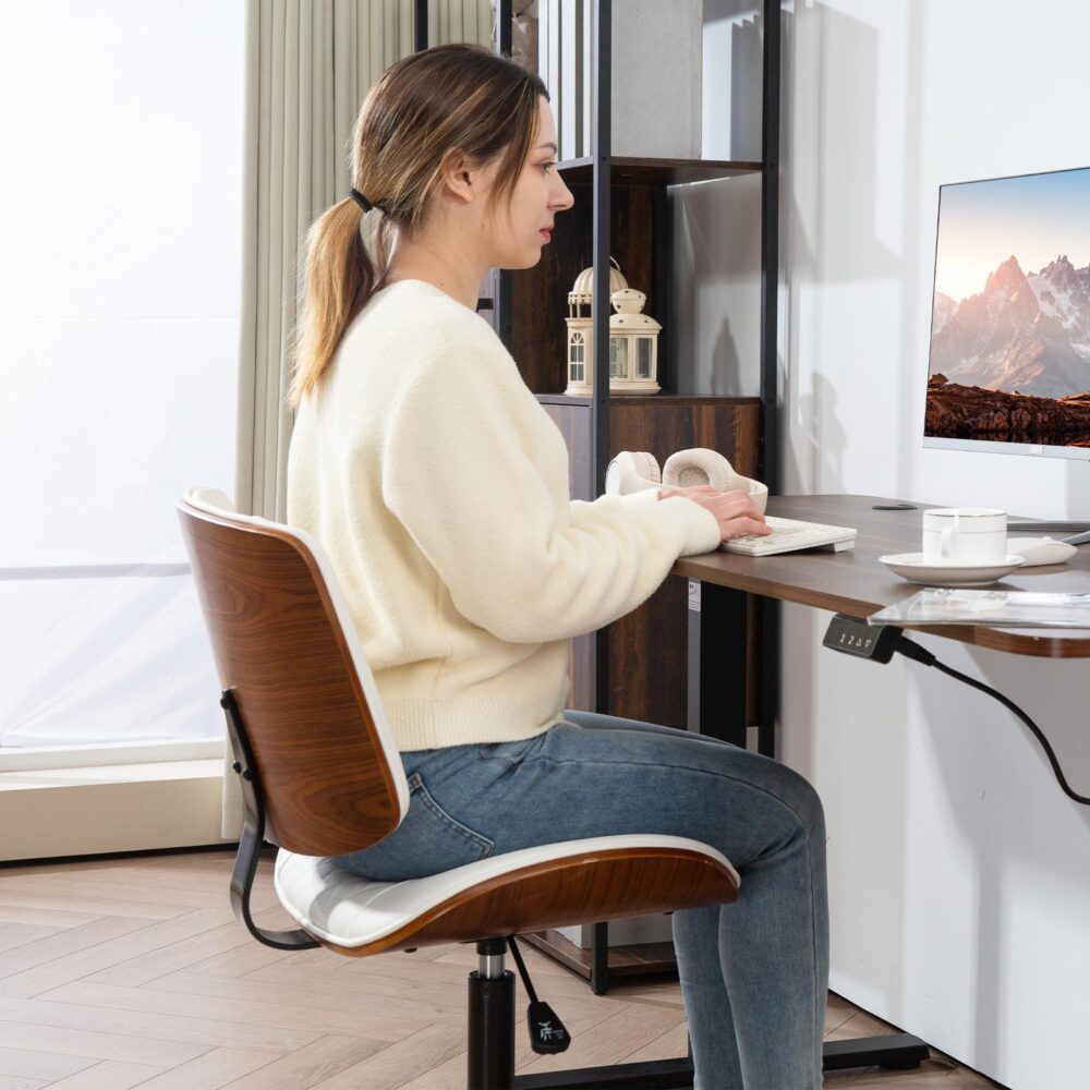 Retro Elegance kontorsstol med höjdjusterbar vippfunktion, svängbar design för smidig rörlighet, konstläder