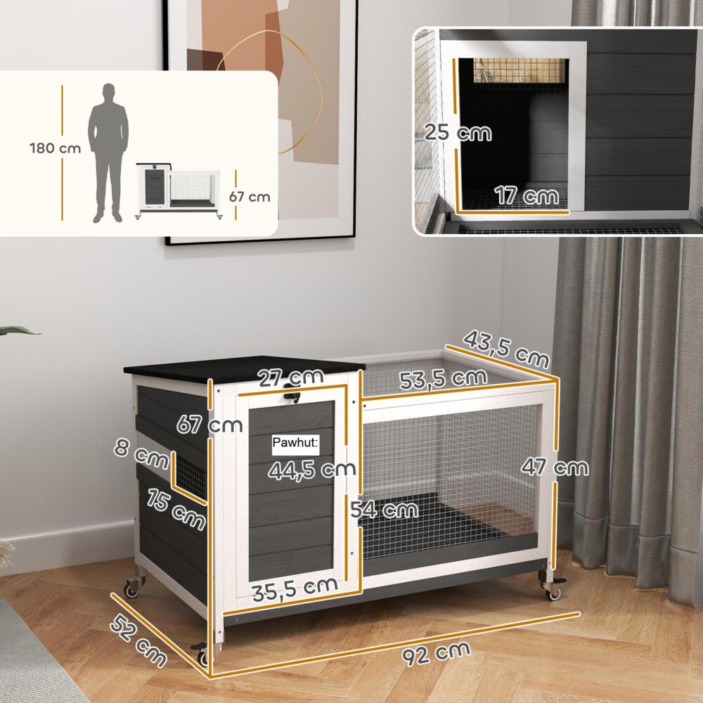 Kaninbur i trä med utdragbar bricka och hjul – Enkel rengöring, väderbeständig design för 1-2 kaniner