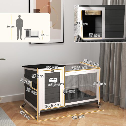 Kaninbur i trä med utdragbar bricka och hjul – Enkel rengöring, väderbeständig design för 1-2 kaniner