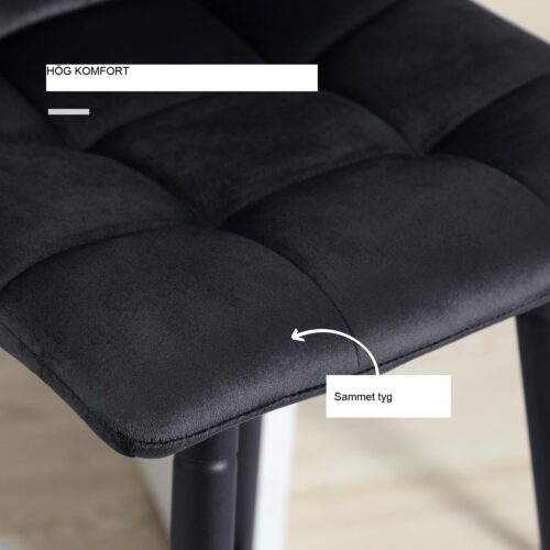 Set med 2 barstolar med sammetsklädsel och integrerat fotstöd – stålben för hållbarhet, enkel installation