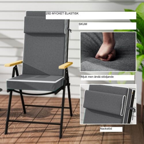 Ergonomiskt nackstöd Sittdyna – Vattenavvisande och UPF50+ skydd för utomhus/inomhusbruk | Säker passform med remmar, mörkgrå