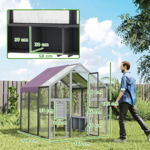 Snabbmontering av hönshus frigående 1,7×1,8×1,8 m utomhushölje med vattentätt tak för 6-8 kycklingar, ankor, kaniner – enkel installation och säker nätdesign