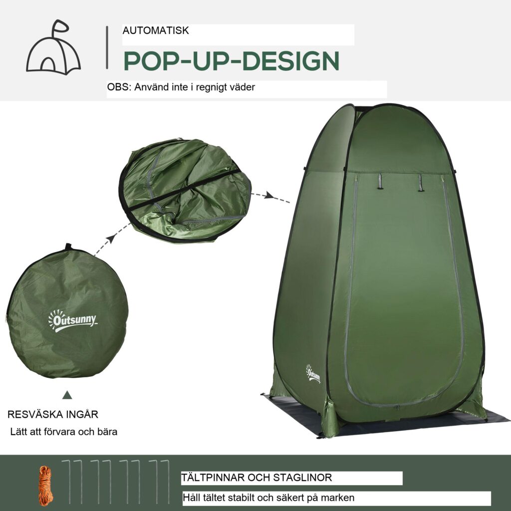 Pop-up duschtält för camping och festivaler - avskildhet, enkel installation, väderbeständiga paneler, nätfönster, mörkgrön