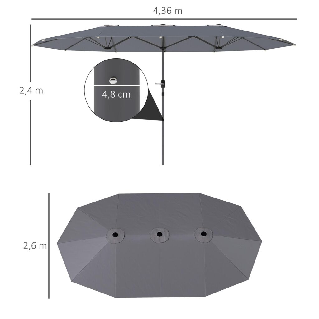 Dubbelt parasoll 436x260 cm - UV-skydd, Vindtätt stabilt stålparasoll med handvev för trädgård och strand