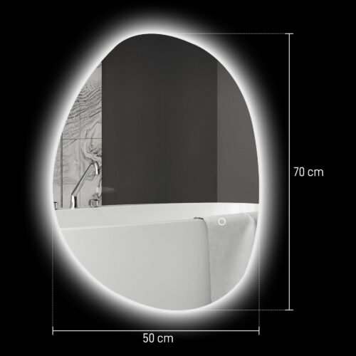 Badrumsspegel med belysning | 70×50 cm LED-pekbrytare, 3 färgtemperaturer (varm, neutral, kallvit), anti-dimma-funktion, minnesinställning, IP44 vattenskydd